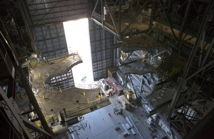 First Work Platforms Powered On and Tested in Vehicle Assembly Building for Space Launch System