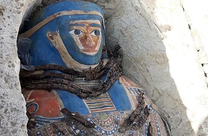 Eight limestone sarcophagi with mummies found near Giza’s Great Pyramids