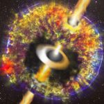 Colliding neutron stars shot a light-speed jet through space