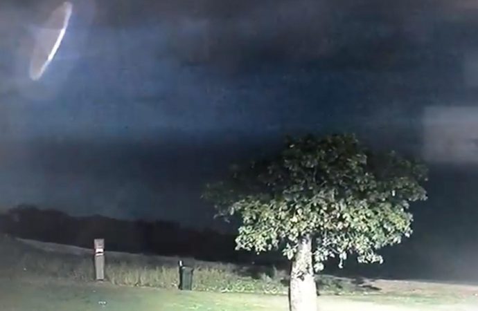 Police share video of strange bright light shining in the sky during thunderstorm