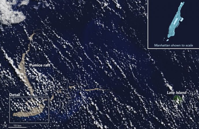 Massive raft of volcanic rock is drifting toward Australia. That could be good news.