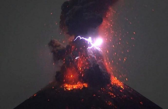 Stunning photo shows lightning bolt striking an erupting volcano in Guatemala