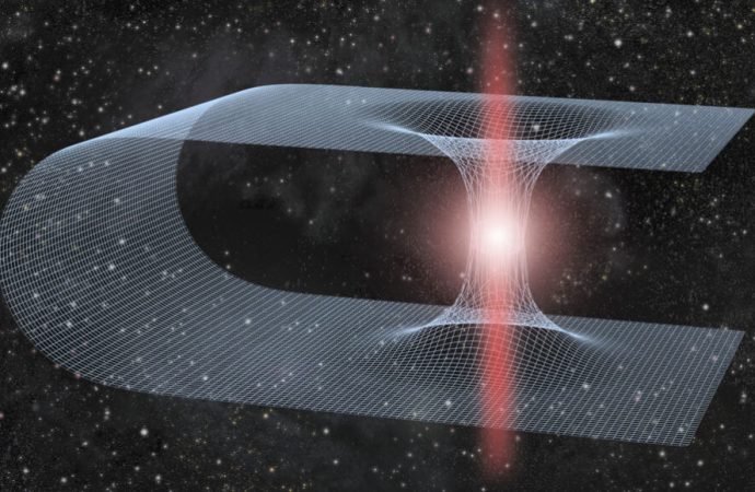 A black hole circling a wormhole would emit weird gravitational waves