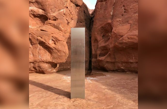 Utah helicopter crew discovers mysterious metal monolith deep in the desert